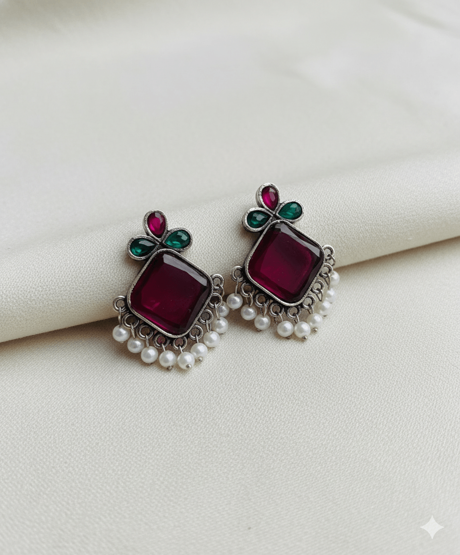 Ruby Pearl Oxidised Mini Jhumka Earrings - Lifestyle