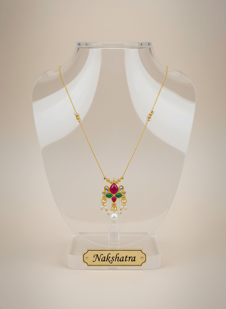 Navratna Inspired Ruby and Emerald Pearl Pendant Necklace
